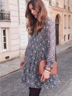 Sézane Navy and White Floral Mini Dress